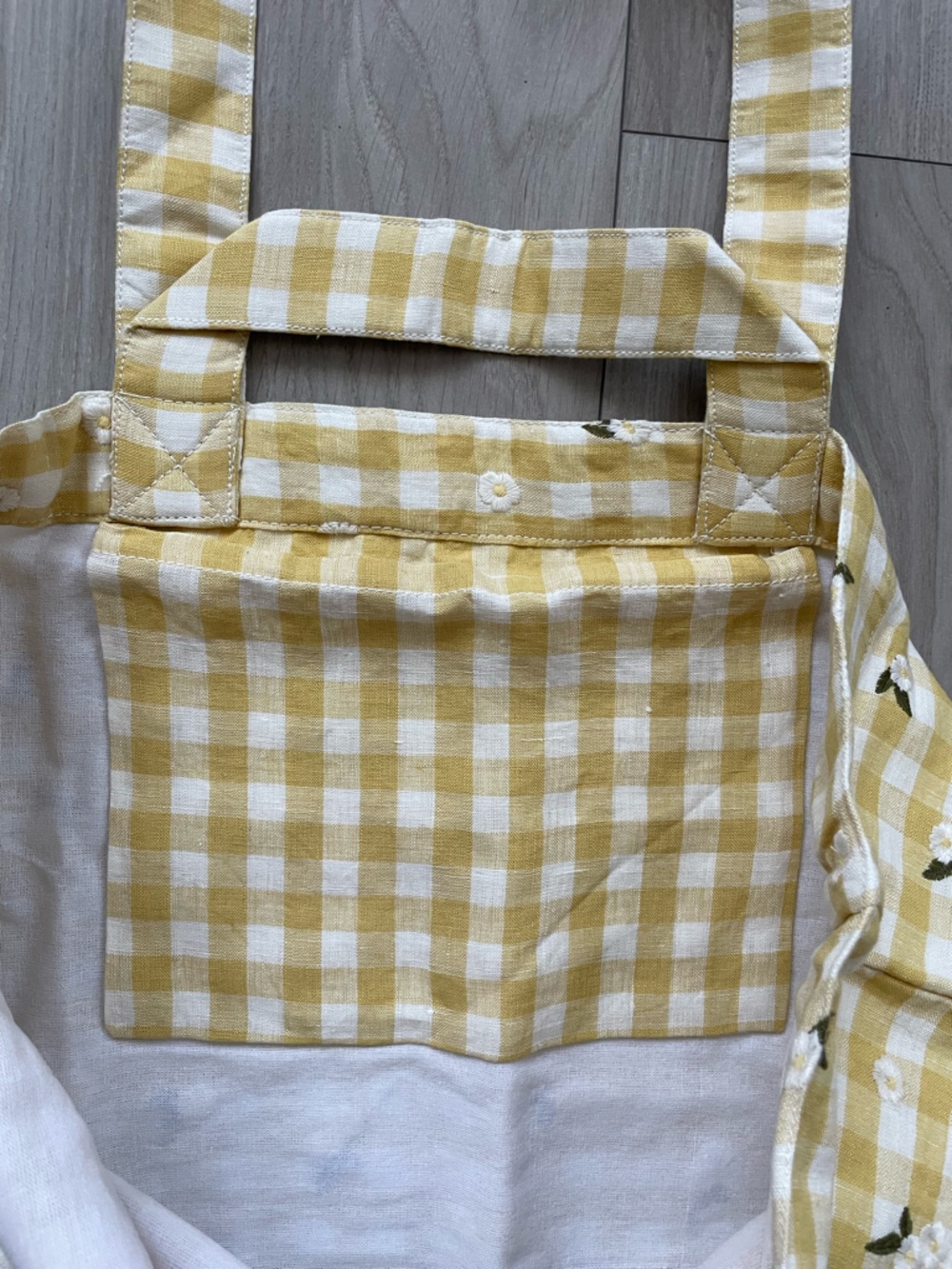 Sézane Big Totebag Straw Yellow Embroidered Daisies, Linen, NWT - Picture 7 of 15